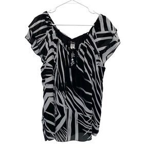 Urban Rose Womens Zebra Print Fluttered Sleeve Blouse Black Gray Size 1X NWT